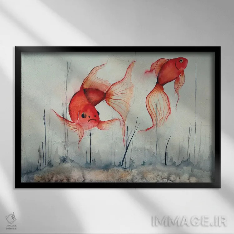 تابلو ماهیهای قرمز در مه اثر اوگنیا اسمیرنوا - نمای قابدار مشکی