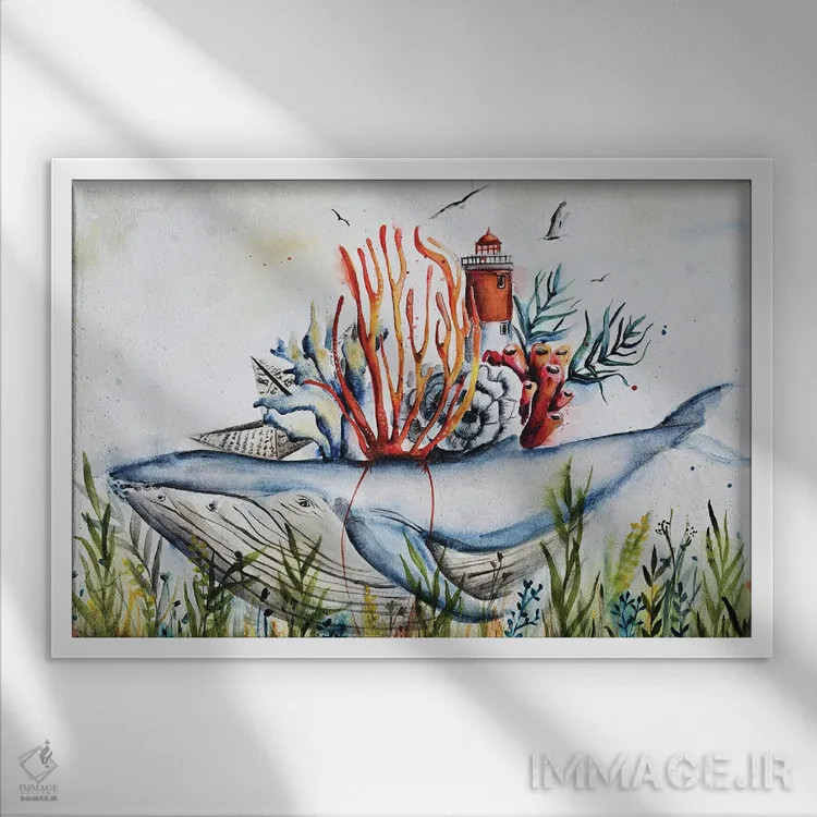 تابلو زندگی اقیانوس اثر اوگنیا اسمیرنوا - نمای قابدار سفید