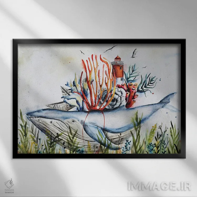 تابلو زندگی اقیانوس اثر اوگنیا اسمیرنوا - نمای قابدار مشکی