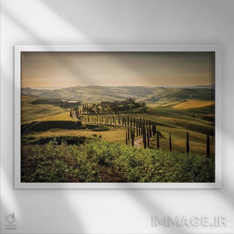 تابلو توسکانا، آسچیانو (منطقهای در توسکانی) اثر انزو رومانو - نمای قابدار سفید