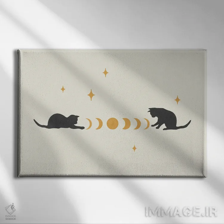 تابلو گربه و ماه ۳ اثر اپیزودیک دراوینگ (برند هنری) - نمای روبهرو روی دیوار