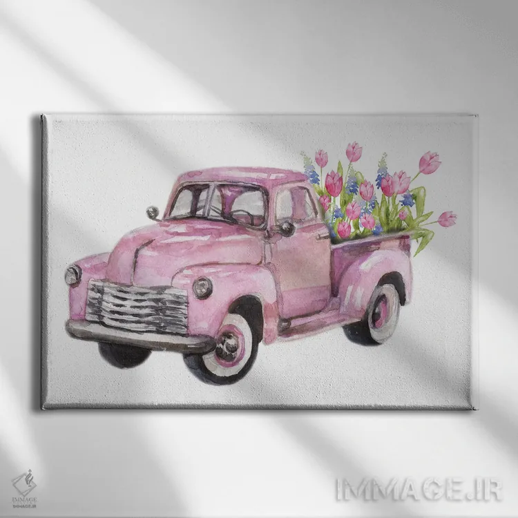 تابلو کامیون گل صورتی بهاری اثر افرازی گرافیکز (استودیو طراحی) - نمای روبهرو روی دیوار