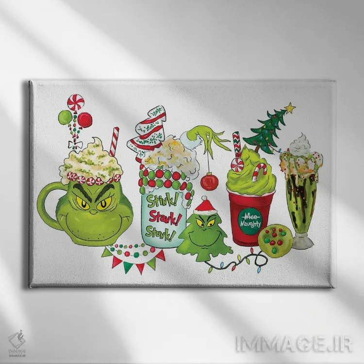 تابلو لاته گرینچ (شخصیت کریسمسی) اثر افرازی گرافیکز (استودیو طراحی) - نمای روبهرو روی دیوار