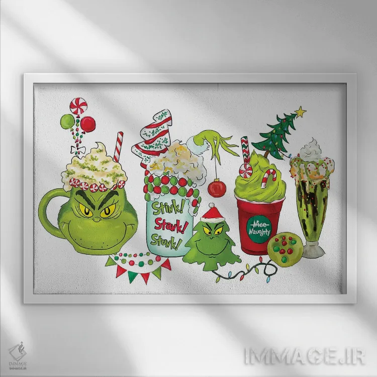 تابلو لاته گرینچ (شخصیت کریسمسی) اثر افرازی گرافیکز (استودیو طراحی) - نمای قابدار سفید
