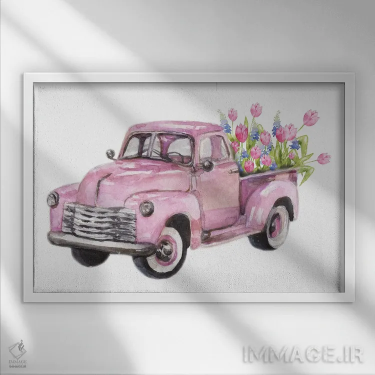 تابلو کامیون گل صورتی بهاری اثر افرازی گرافیکز (استودیو طراحی) - نمای قابدار سفید