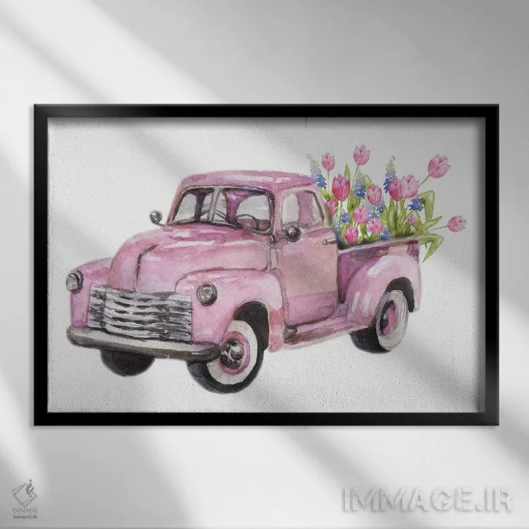 تابلو کامیون گل صورتی بهاری اثر افرازی گرافیکز (استودیو طراحی) - نمای قابدار مشکی