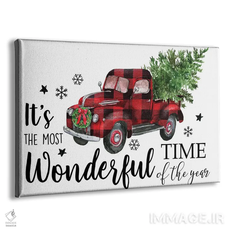 تابلو کامیون قرمز چهارخانه کریسمسی اثر افرازی گرافیکز (استودیو طراحی) - نمای پرسپکتیو محصول