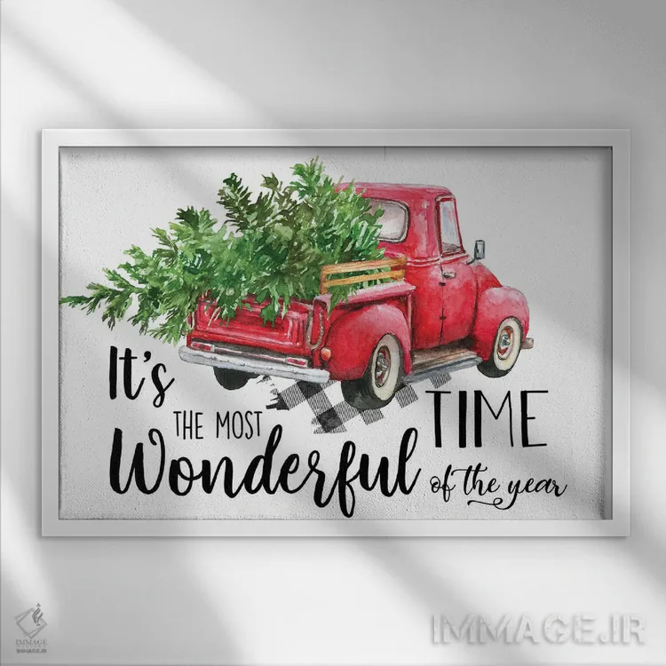 تابلو کامیون قرمز کریسمسی اثر افرازی گرافیکز (استودیو طراحی) - نمای قابدار سفید