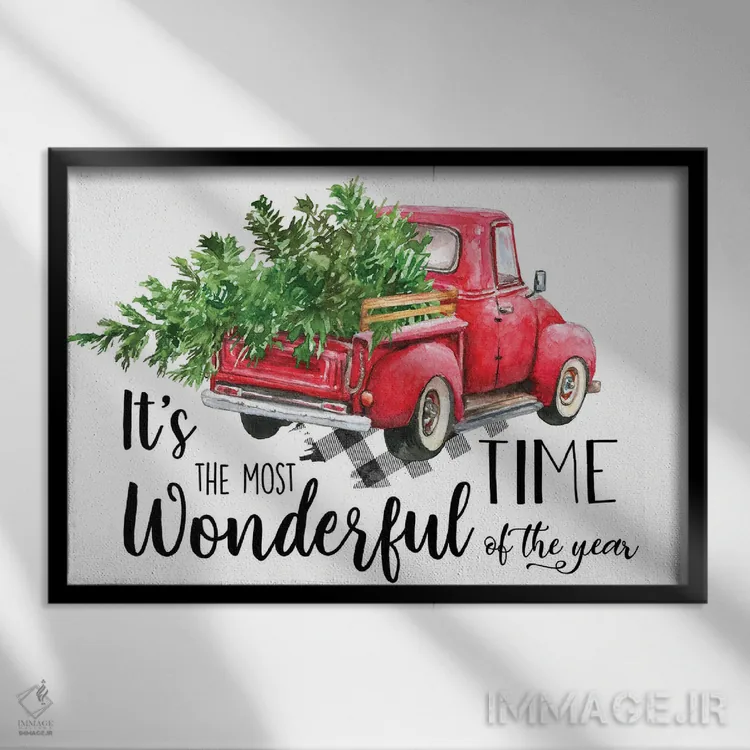 تابلو کامیون قرمز کریسمسی اثر افرازی گرافیکز (استودیو طراحی) - نمای قابدار مشکی