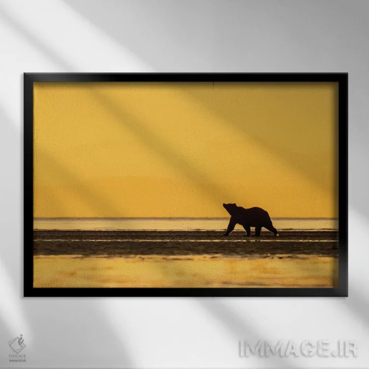 تابلو خرس گریزلی طلایی اثر اریک فیشر - نمای قابدار مشکی