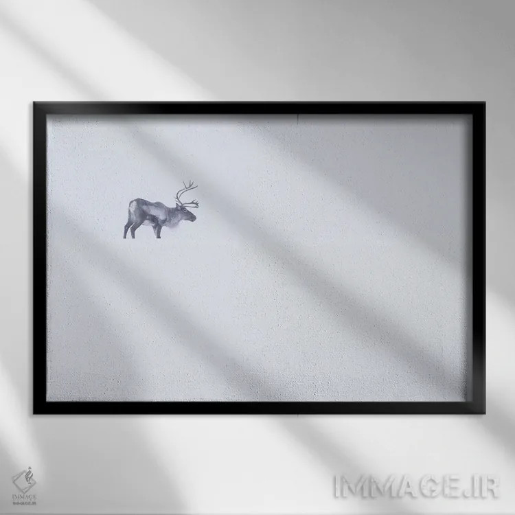 تابلو گوزن شمالی سفید اثر اریک فیشر - نمای قابدار مشکی