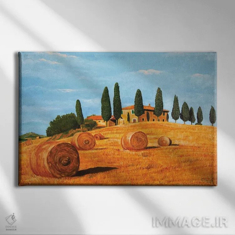 تابلو کومههای یونجه اثر اوگنیا روسلیک - نمای روبهرو روی دیوار