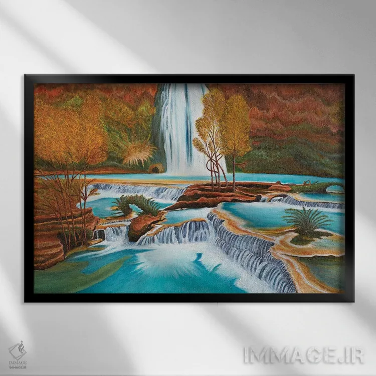 تابلو آبشار هاواسو اثر اوگنیا روسلیک - نمای قابدار مشکی