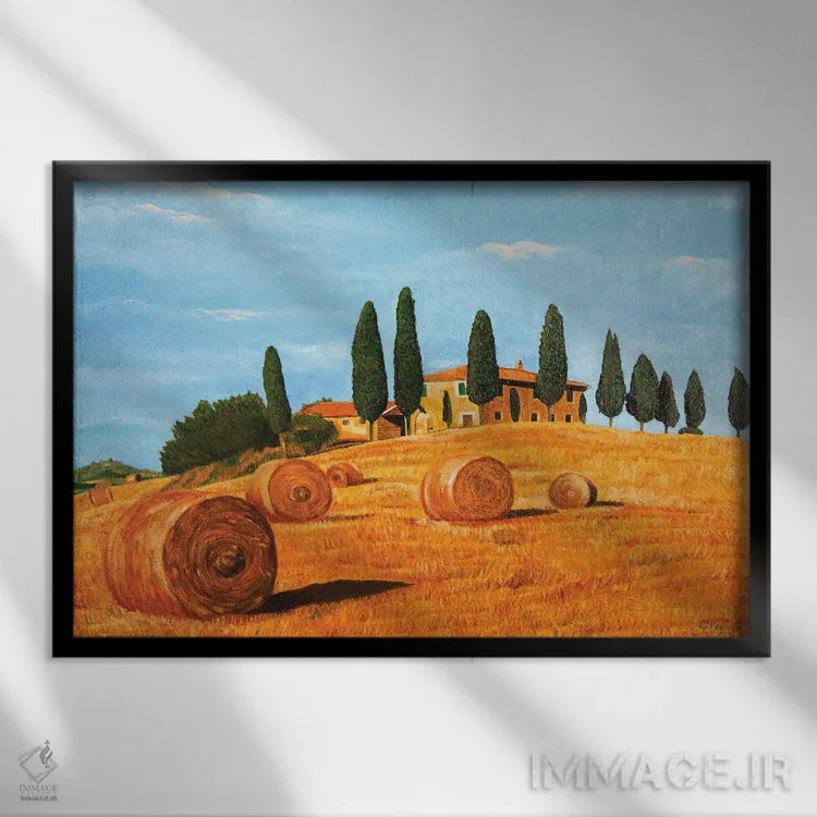 تابلو کومههای یونجه اثر اوگنیا روسلیک - نمای قابدار مشکی