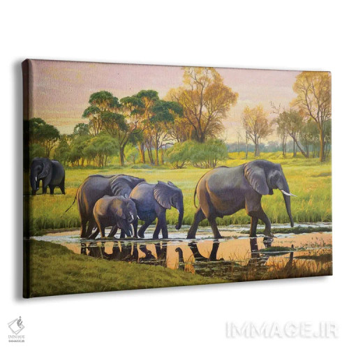 تابلو فیلها در غروب اثر اوگنیا روسلیک - نمای پرسپکتیو محصول
