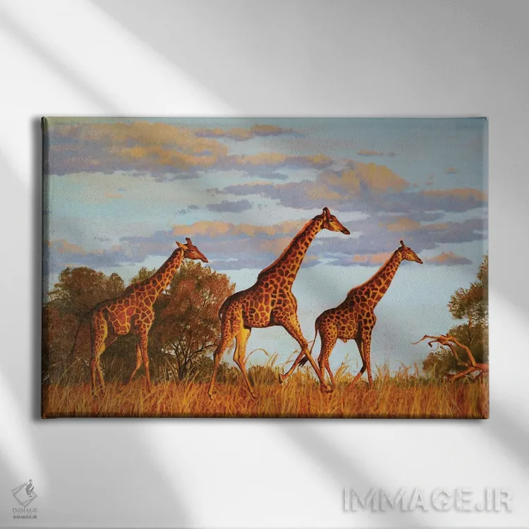 تابلو زرافهها اثر اوگنیا روسلیک - نمای روبهرو روی دیوار