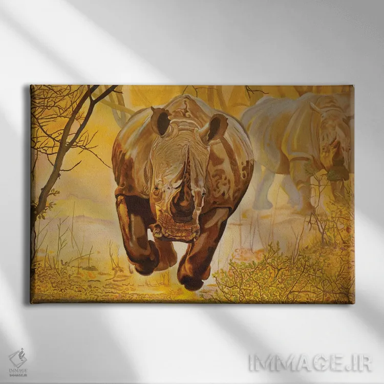 تابلو کرگدنها اثر اوگنیا روسلیک - نمای روبهرو روی دیوار