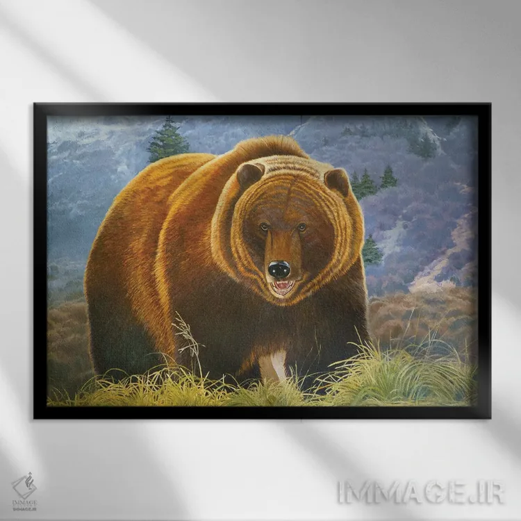 تابلو خرس قهوهای اثر اوگنیا روسلیک - نمای قابدار مشکی