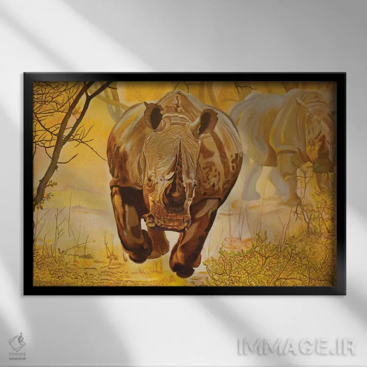 تابلو کرگدنها اثر اوگنیا روسلیک - نمای قابدار مشکی