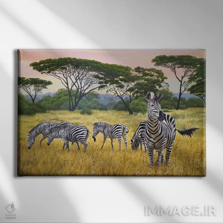 تابلو گورخرها اثر اوگنیا روسلیک - نمای روبهرو روی دیوار