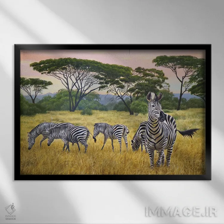 تابلو گورخرها اثر اوگنیا روسلیک - نمای قابدار مشکی