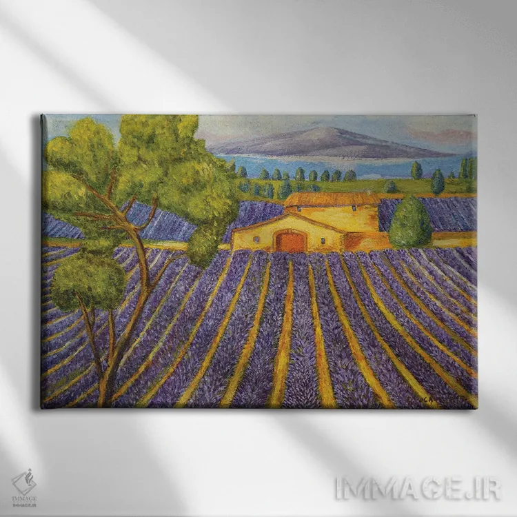 تابلو مزرعه اسطوخودوس I اثر اوگنیا روسلیک - نمای روبهرو روی دیوار