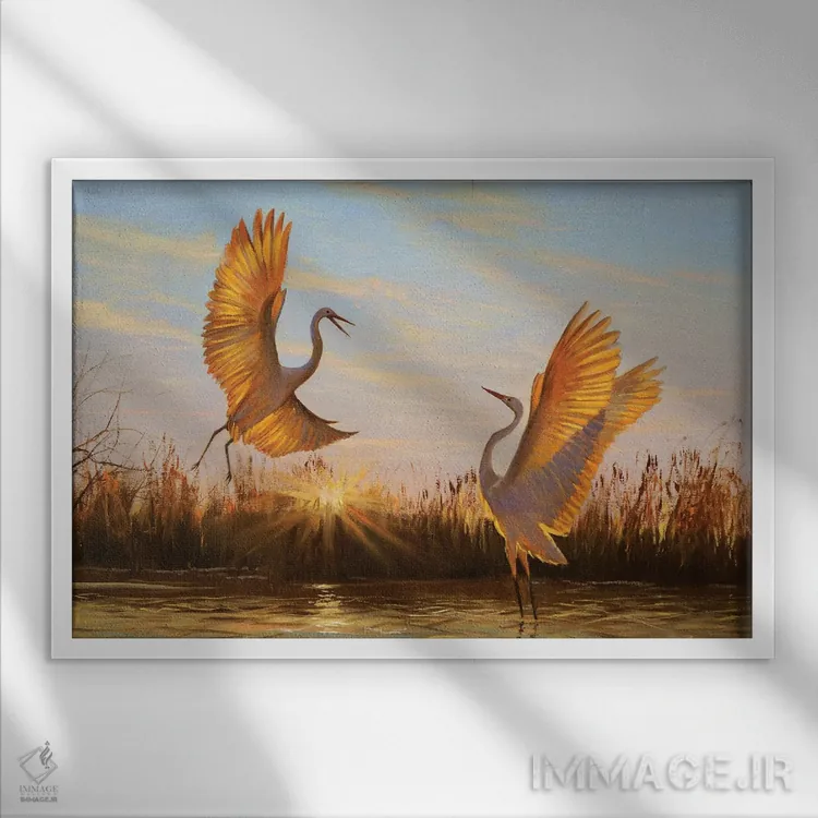 تابلو دو پرنده اثر اوگنیا روسلیک - نمای قابدار سفید