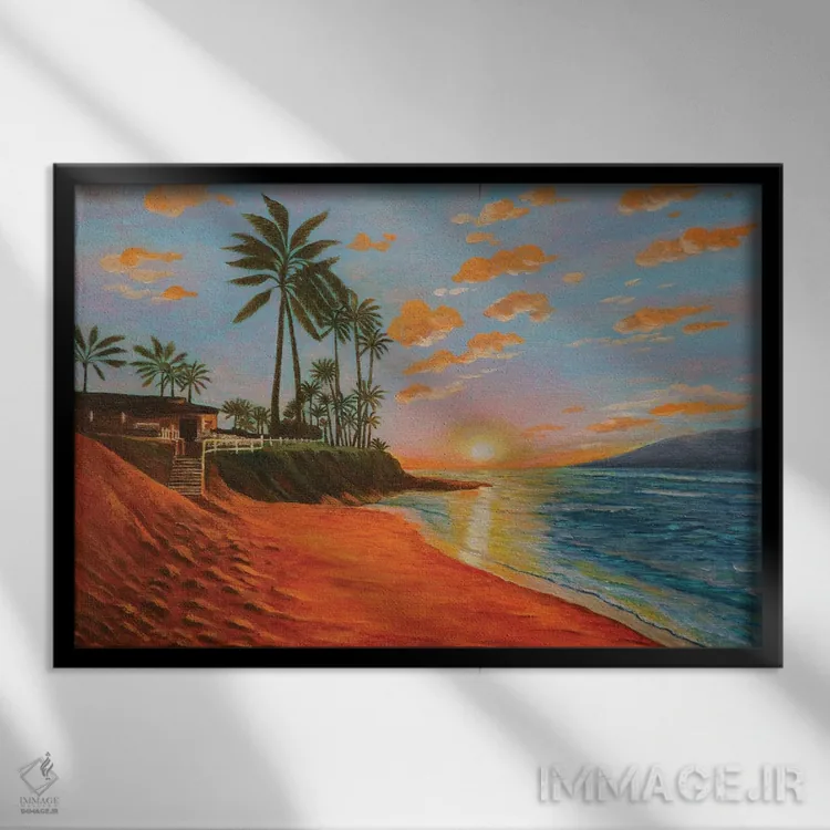 تابلو غروب در جمهوری دومینیکن I اثر اوگنیا روسلیک - نمای قابدار مشکی