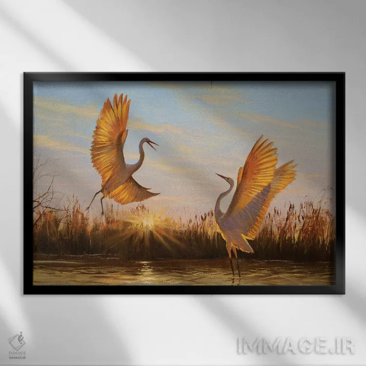 تابلو دو پرنده اثر اوگنیا روسلیک - نمای قابدار مشکی