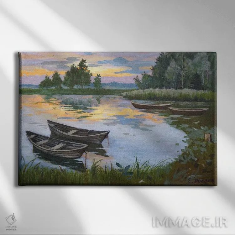 تابلو قایقها در نیزار I اثر اوگنیا روسلیک - نمای روبهرو روی دیوار