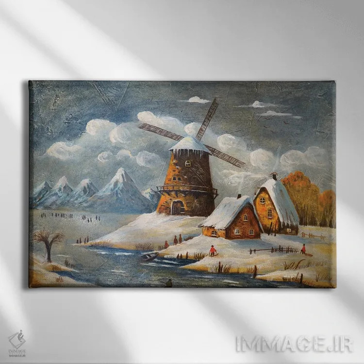 تابلو آسیاب در میان ابرها I اثر اوگنیا روسلیک - نمای روبهرو روی دیوار