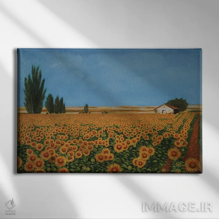 تابلو گلهای آفتابگردان I اثر اوگنیا روسلیک - نمای روبهرو روی دیوار