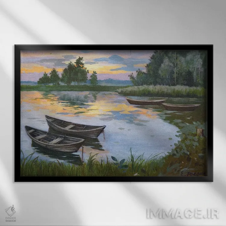 تابلو قایقها در نیزار I اثر اوگنیا روسلیک - نمای قابدار مشکی