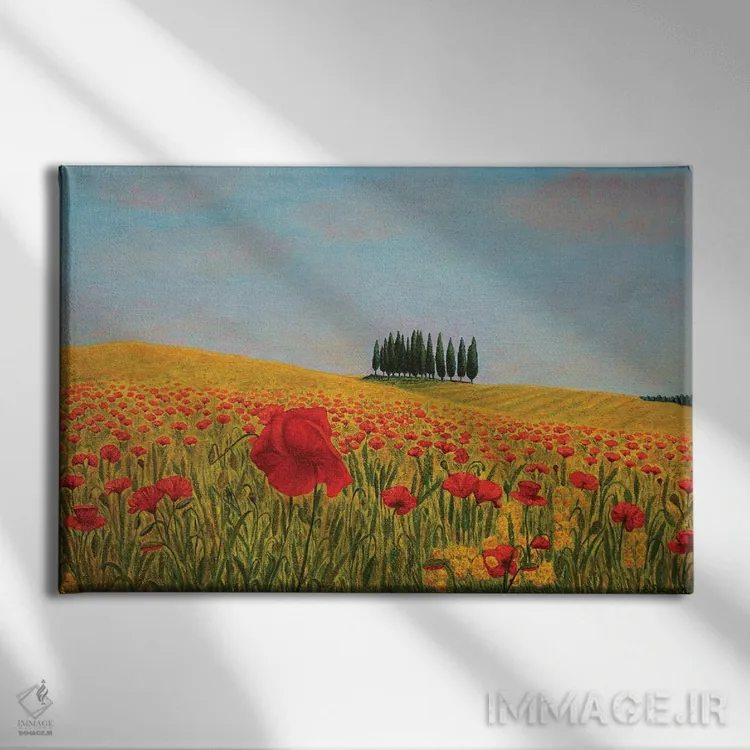 تابلو شقایق سرخ I اثر اوگنیا روسلیک - نمای روبهرو روی دیوار