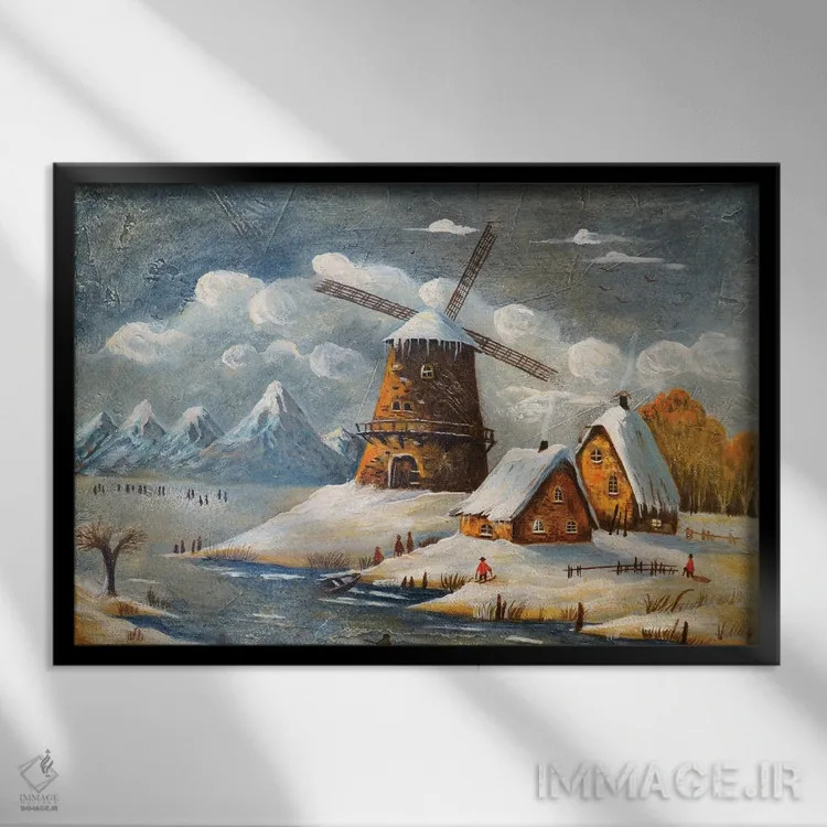 تابلو آسیاب در میان ابرها I اثر اوگنیا روسلیک - نمای قابدار مشکی