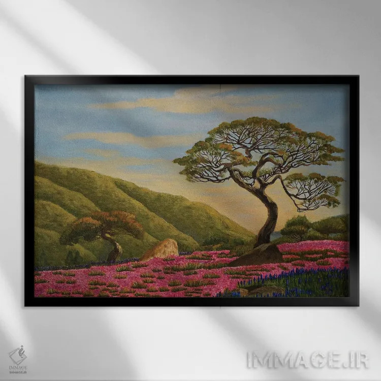 تابلو دو درخت I اثر اوگنیا روسلیک - نمای قابدار مشکی