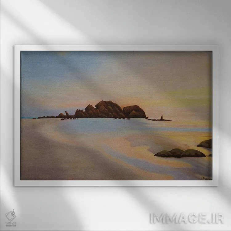 تابلو جزیره سنگی II اثر اوگنیا روسلیک - نمای قابدار سفید