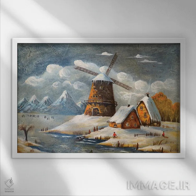 تابلو آسیاب در میان ابرها I اثر اوگنیا روسلیک - نمای قابدار سفید