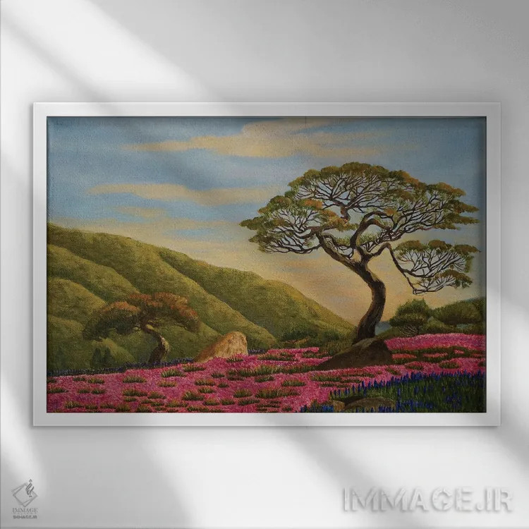 تابلو دو درخت I اثر اوگنیا روسلیک - نمای قابدار سفید