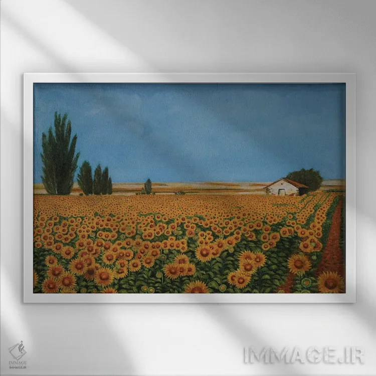 تابلو گلهای آفتابگردان I اثر اوگنیا روسلیک - نمای قابدار سفید