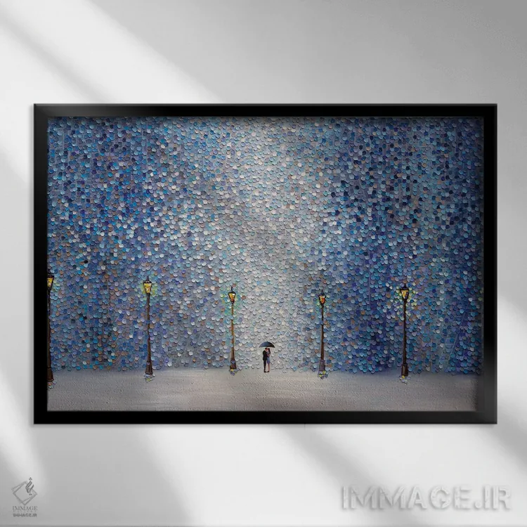 تابلو بوسه زیر باران اثر اکاترینا ارمیلکینا - نمای قابدار مشکی