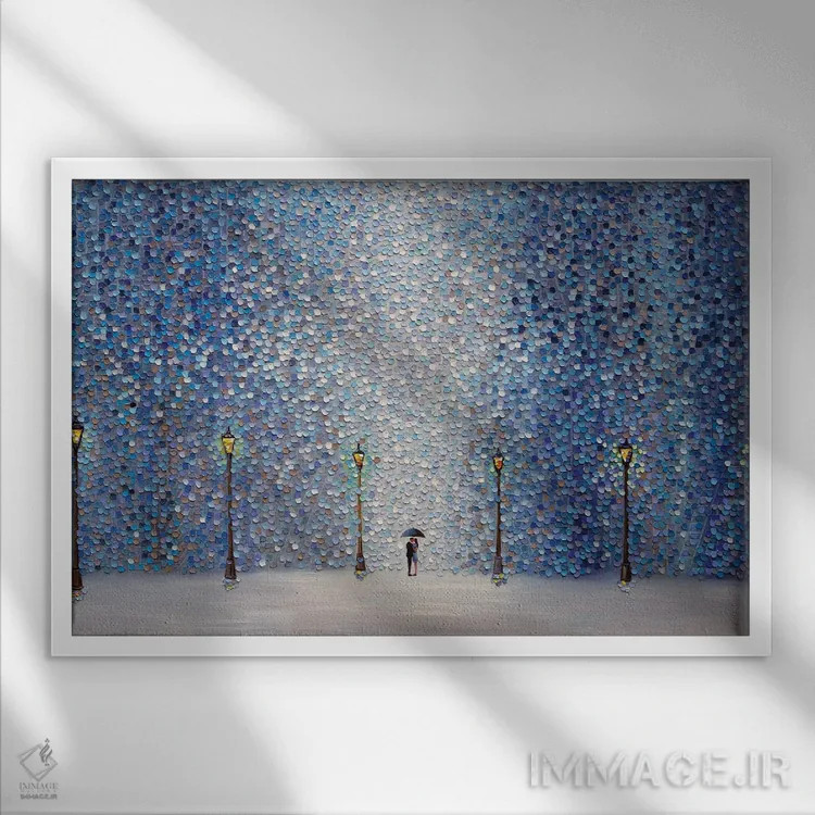 تابلو بوسه زیر باران اثر اکاترینا ارمیلکینا - نمای قابدار سفید