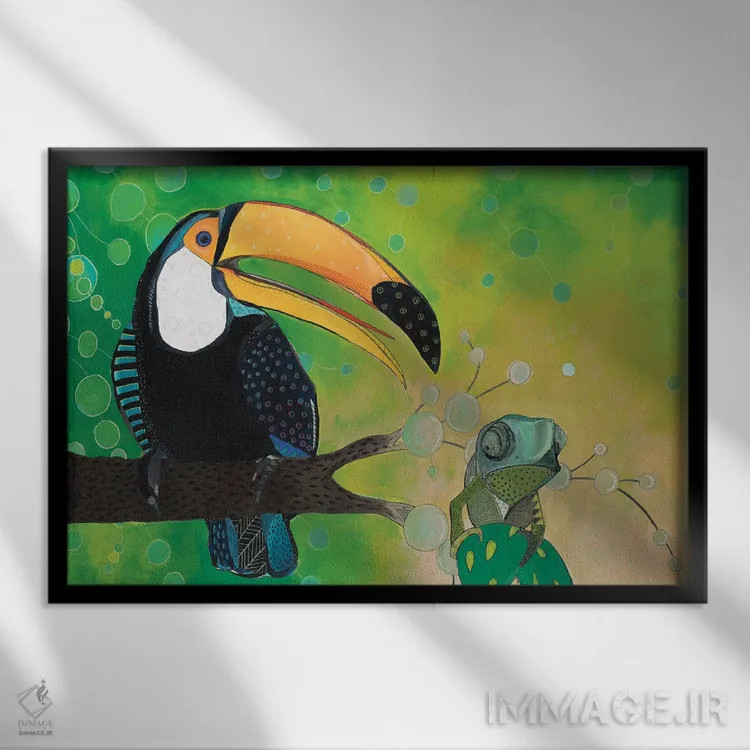 تابلو توکان و آفتابپرست اثر امیلی رید - نمای قابدار مشکی