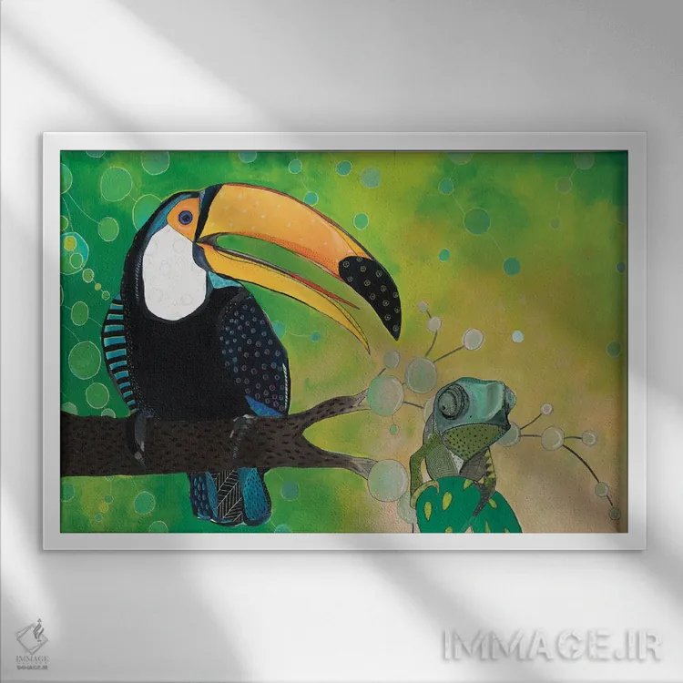 تابلو توکان و آفتابپرست اثر امیلی رید - نمای قابدار سفید