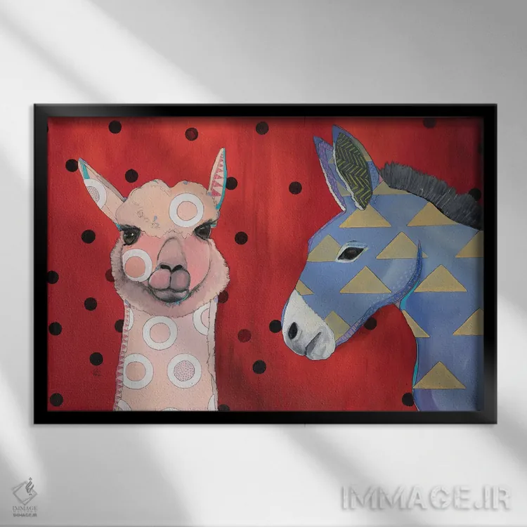 تابلو آلپاکا و الاغ اثر امیلی رید - نمای قابدار مشکی