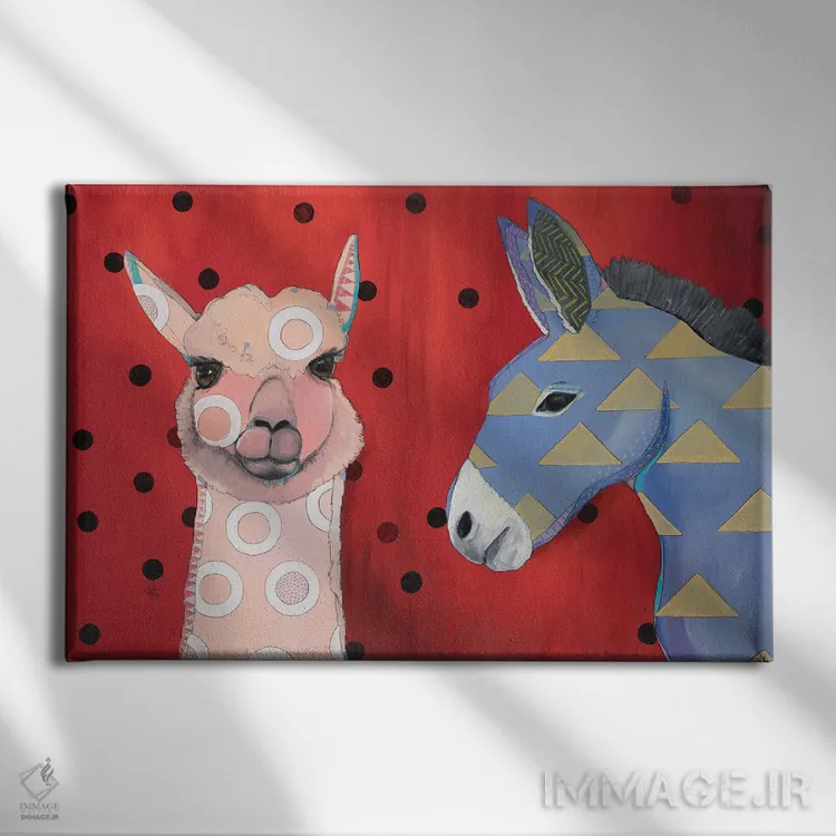 تابلو آلپاکا و الاغ اثر امیلی رید - نمای روبهرو روی دیوار