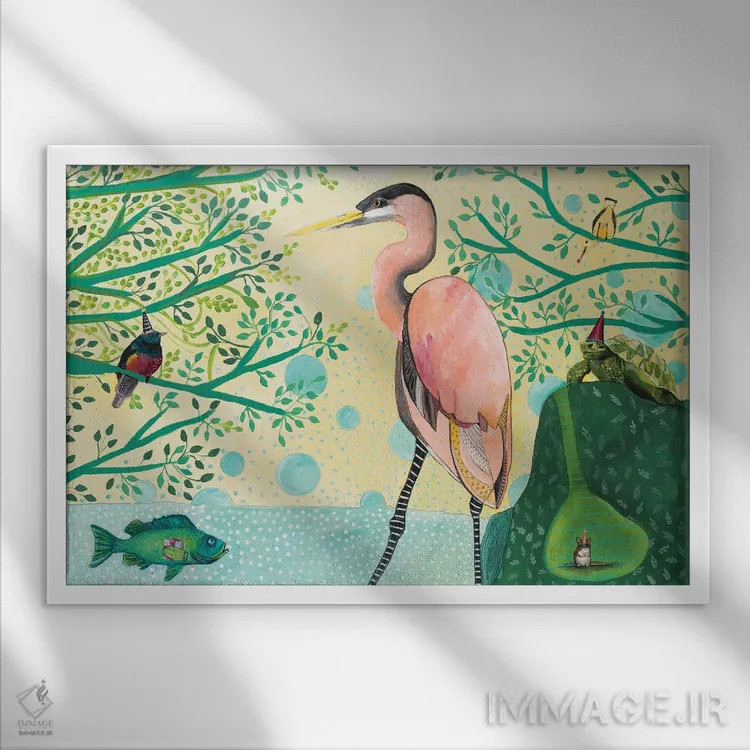 تابلو جشن حیوانات اثر امیلی رید - نمای قابدار سفید