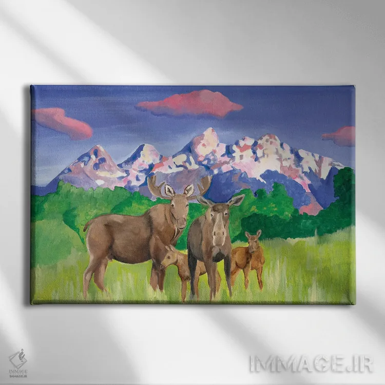تابلو خانواده گوزن موس گرند تتون اثر امیلی رید - نمای روبهرو روی دیوار