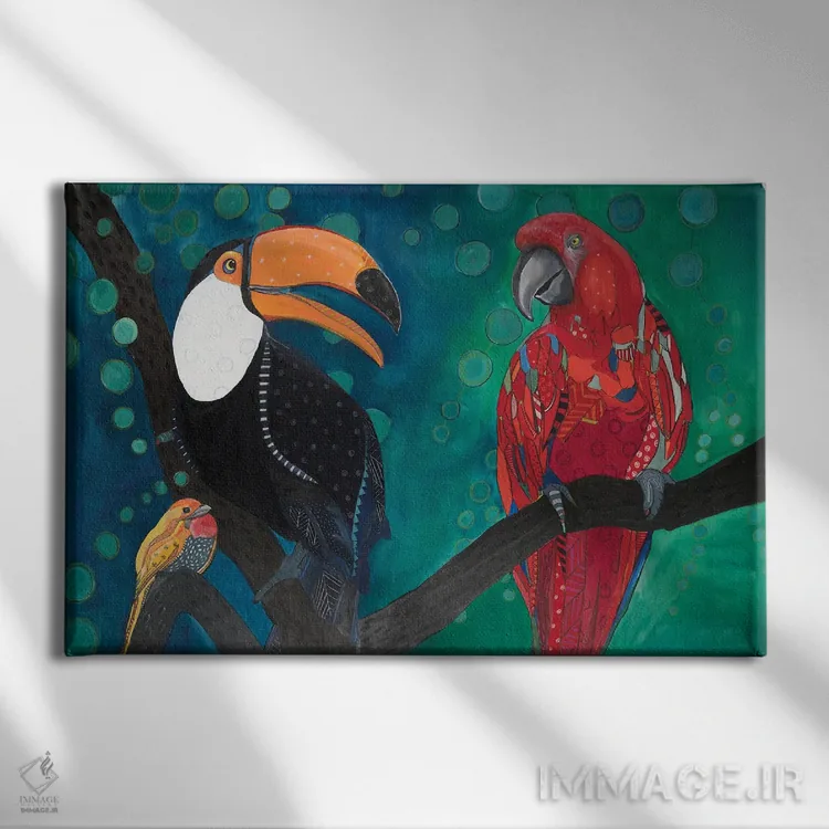 تابلو پرندگان آمازون اثر امیلی رید - نمای روبهرو روی دیوار