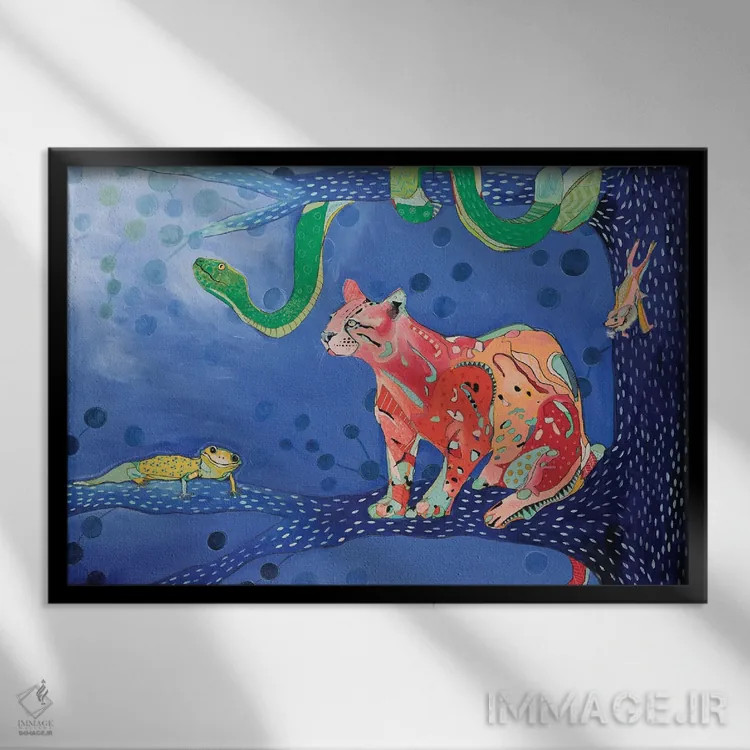 تابلو حیوانات آمازون اثر امیلی رید - نمای قابدار مشکی